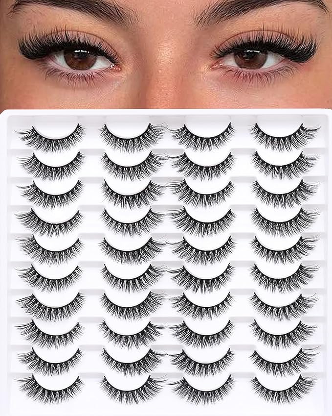 False Eyelashes 20 Pairs Wispy Lashes Faux Mink Lashes 14mm 3D Fluffy Cat Eye Lashes （style 20-061)