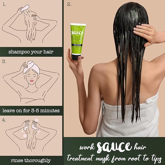 SAUCE BEAUTY Deep Conditioning Hair Mask (3.4 Fl Oz) Guacamole Whip Hair Mask for Damaged Hair & Frizz Control with Avocado, Honey, Monoi & Argan Oil, All Hair Types