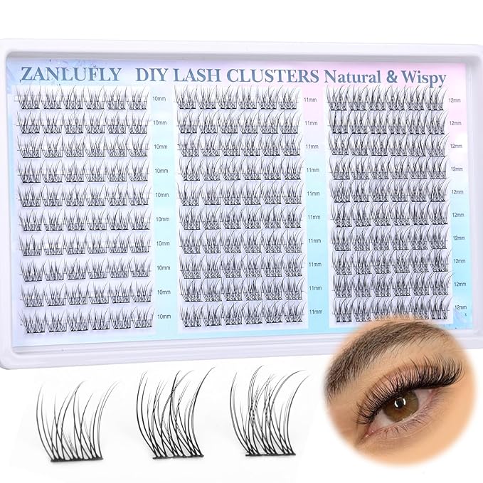 Lash Clusters Wispy Eyelash Clusters CC-Curly Cluster Lashes zanlufly Natural Individual Lashes 180Pcs Eyelash Extension 10-12MM DIY Lash Extension