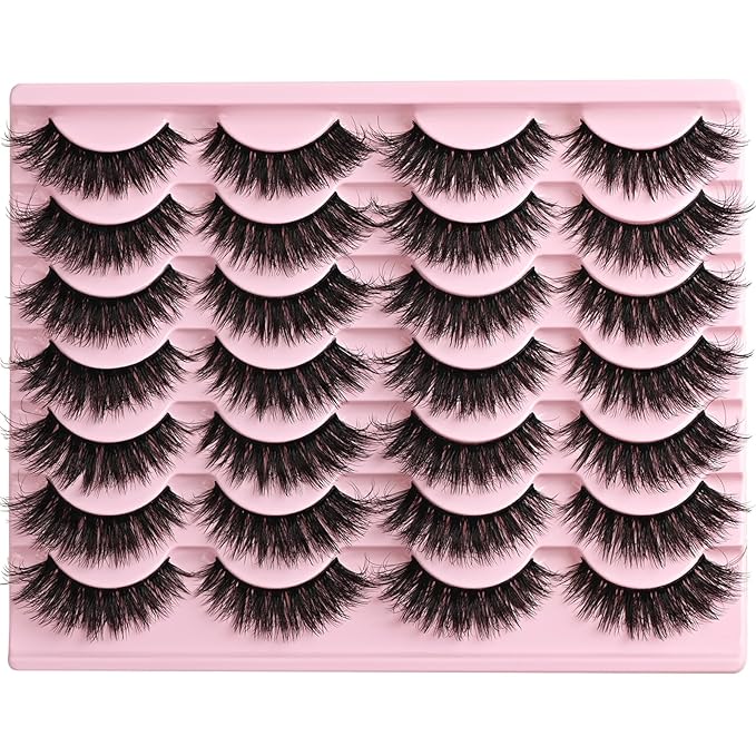 Lashes Wispy False Eyelashes Natural Fake Mink Lash Strips Cat Eye Eyelash Strip 14 Pairs Eye Lash Pack Lightweight Fluffy Cateye Lashes Soft Band 10-15mm Wispies Easy Eyelashes Natural Look