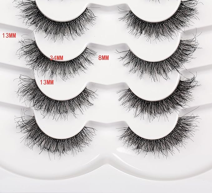Pooplunch False Eyelashes Cat Eye Look Natural Short Wispy Lashes 8D Crossed Extension Volume Fake Eyelashes Faux Mink Human Hair Lashes 7 Pairs Pack