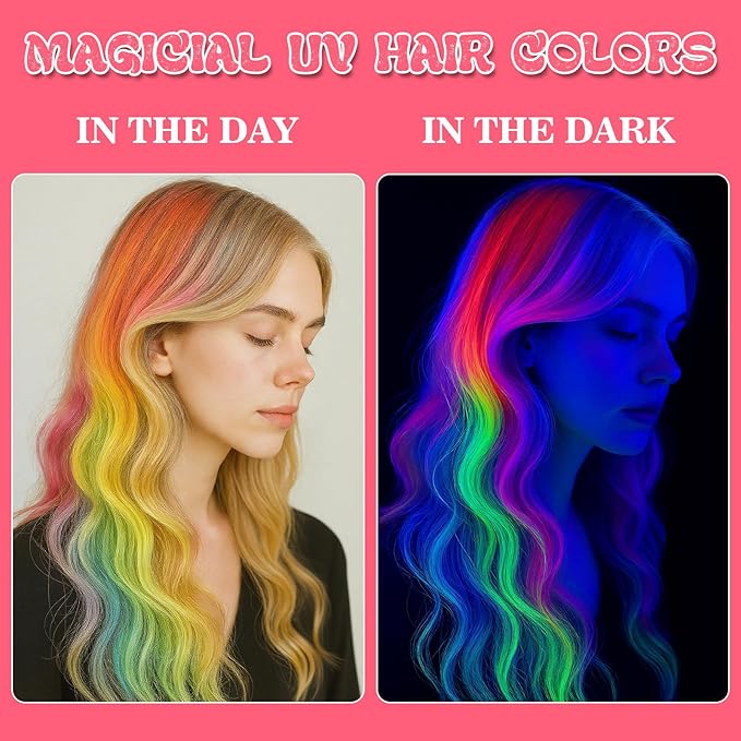 Temporary Hair Chalk for Girls 6 Color,Washable Hair Dye For Girl Kids Adults Glow in UV Light Neon Hair Color Makeup for Halloween Cosplay,Birthday Christmas Gift for Girls Age 5-12 Years Old
