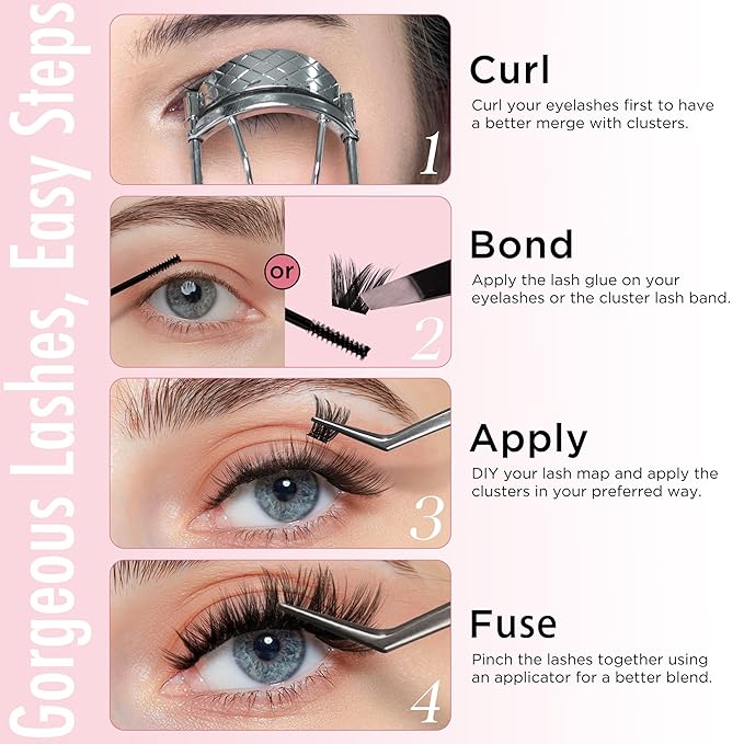 Cluster Lashes Wispy Lash Clusters Soft D Curl Eyelash Clusters Russian Lashes Clusters DIY Eyelash Extensions at Home,Thin Bank MIX (DDX163)