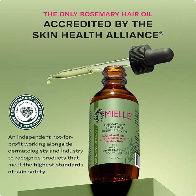 Mielle Organics Rosemary & Mint Hair Oil, Split Ends & Dry Scalp Treatment - Made with Biotin & Essential Oils for Strengthening, Soothing, Moisturizing & Encouraging Longer, Healthier Hair (2 Fl Oz)