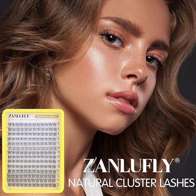 Cluster Lashes Natural Eyelash Clusters CC-Curly Eyelash Extension Wispy Individual Lashes Clusters Clear Band ZANLUFLY DIY Lash Extension (9MM 10MM 11MM,140Pcs)