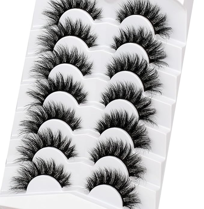 Pooplunch Cat Eye Volume False Eyelashes Wispy Crossed Extension Clusters Look Full Strips Lash 16MM Faux Mink 8D Fake Eyelashes 7 Pairs Pack