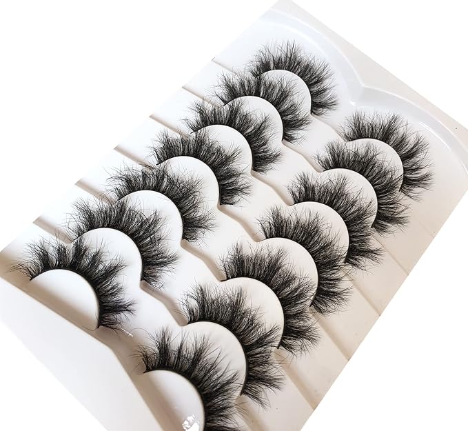 Pooplunch False Eyelashes Sexy Volume 8D Faux Mink Lashes 15MM Wispy Short Natural Fake Eye Lash Strips 7 Pairs Pack