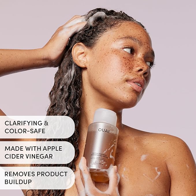 OUAI Detox Shampoo - Clarifying Shampoo for Build Up, Dirt, Oil, Product and Hard Water - Apple Cider Vinegar & Keratin for Clean, Refreshed Hair - Sulfate-Free Hair Care (16 oz)