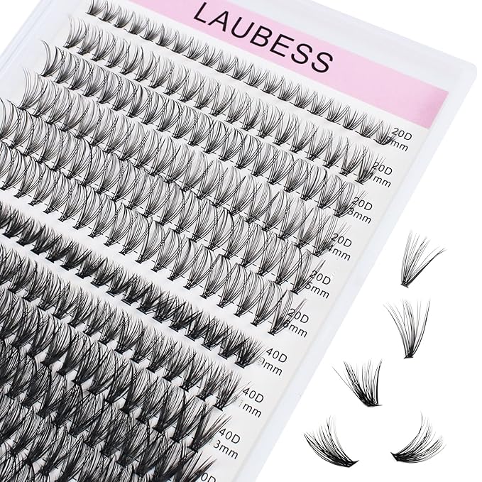 Lash Clusters LAUBESS Individual Lashes Waterproof Eyelash Clusters Mixed Tray Cluster Eyelash Extensions Soft Cluster Lashes for Beginners(20D/40D-0.07C-9-16)