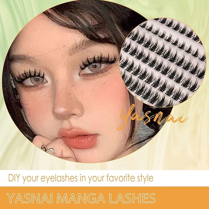 Manga Lashes Clusters YASNAI Wispy Lash Cluster Extensions 224Pcs Anime Eyelash Clusters CC-Curly Spikes Natural Look 8-16MM Fairy Cluster Individual Lash Pack