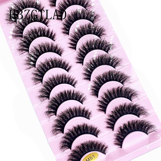 HBZGTLAD New 10 Pairs 3D Mink Lashes False Eyelashes Handmade Wispy Fluffy Long Lashes Natural Eye Makeup Tools Eye Lashes(M51)