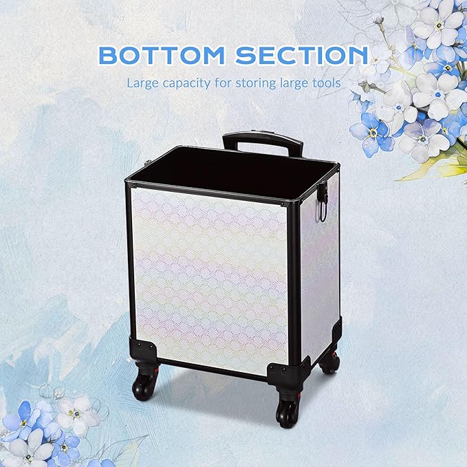 BYOOTIQUE Rolling Makeup Train Case w/Cube Case Cosmetic Organizer ForgetMeNot