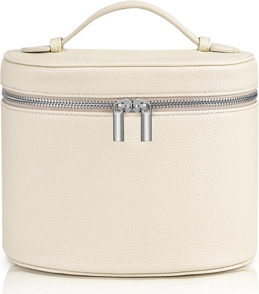 Makeup Bag Vanity Case Cosmetic Bag with Removable Divider Travel Toiletry Bag for Women Portable Make up Box Organizer, Beige