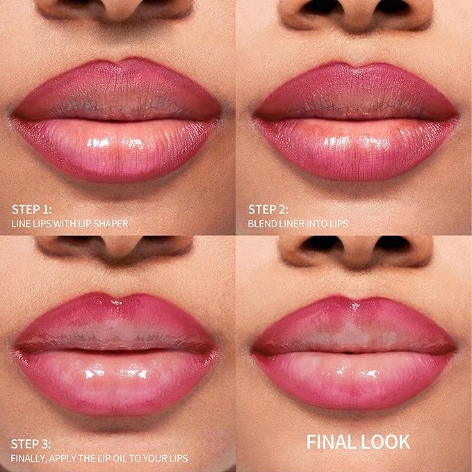 Pink Dual-Ended Liquid Watercolor Lip Liner & Hydrating Tinted Lip Oil, Highly Pigmented Long Lasting Lip marker pen, Smudge Proof Natural Finish, Precise Chisel Tip Marker 01#