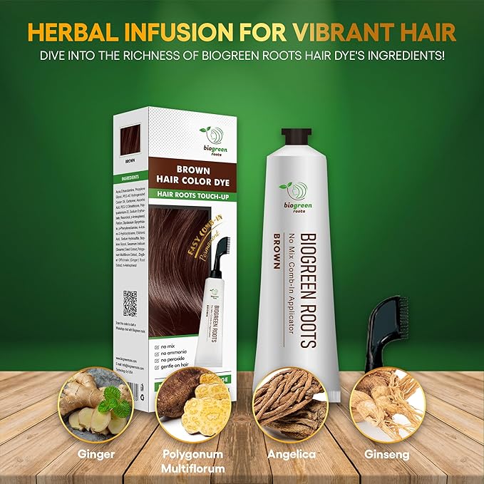 Ammonia-Free & Paraben Free Herbal Hair Dye for Women & Men– Natural Gray Coverage with Organic Extracts – Nourishing Brown Hair Dye for Healthy Hair – Brown (150 ml)