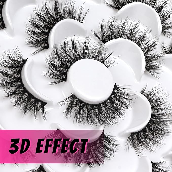 Veleasha Lashes 10 Pairs Natural Fluffy False Eyelashes Soft Wispy Lashes 3D Faux Mink Lashes Pack (V06)
