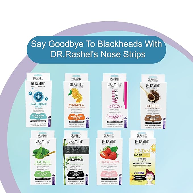 DR.RASHEL Hyaluronic Nose Pore Strips For Pore Cleansing, Instant And Painless Blackheads Removal | Deep Purifying Blackhead Remover Strips for Nose | 20 PCS (10 Strips & 10 Wipes)