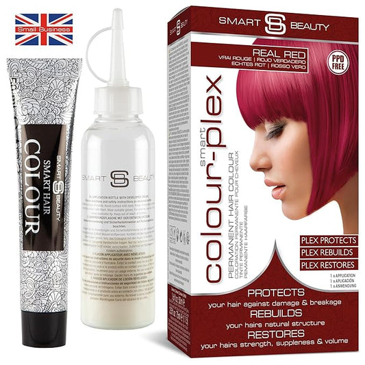 Smart Beauty Dark Red Hair Dye Permanent with Plex Anti-Breakage Technology, Real Red, 5.07 Fl Oz, PPD Free, Vegan, Cruelty Free, Suitable for light to mid-brown hair