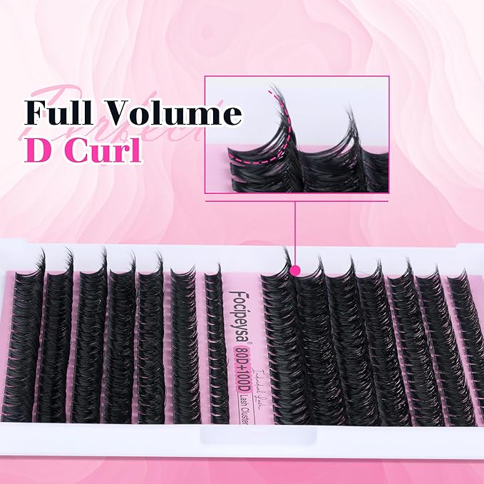 Focipeysa DIY Eyelash Extension Kit Lash Extension Kit D Curl Lash Clusters Kit Individual Eyelashes with Lash Bond and Lash Seal, Tweezers, DIY Lashes at Home (280Pcs 80D+100D 8-16mm)