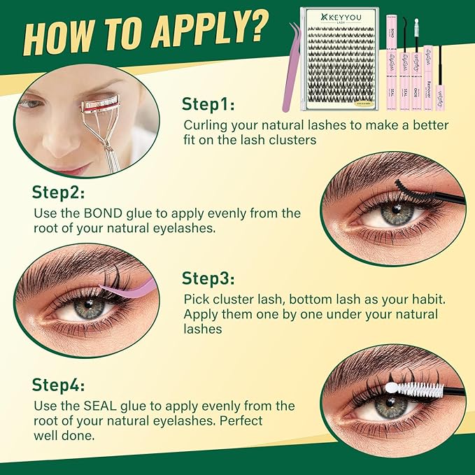 KEYYOULASH Lash Clusters Kit 120pcs 8-18MIX Lash Clusters Spiky Manga Lash Extension Kit with Lash Bond and Seal,Remover,Applicators for DIY Anime Eyelash Extension Kit at Home (KY07 Kit)