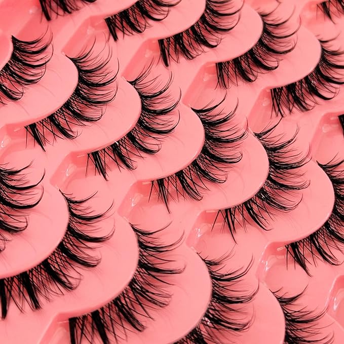 Manga Lashes Yasnai Wispy Natural Look Lashes Anime False Eyelashes Cat Eye Volume Lashes Fake Lashes 13mm Spiky Korean Japanese Asian Cosplay 3D Eye Lashes 7 Pairs Pack