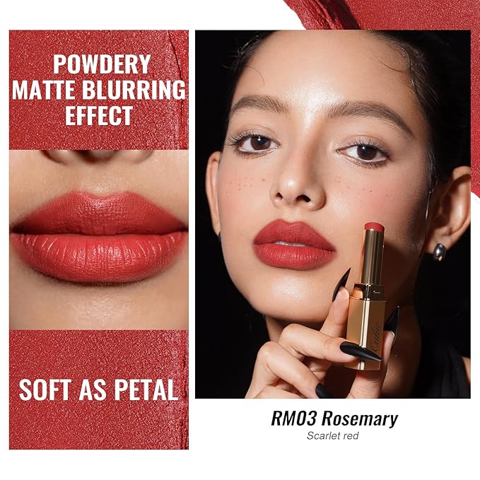 Oulac Red Matte Lipsticks for Women, Silky Velvet Matte Lipstick, Soft Smooth Texture, High Impact Lip Color, Not Dry Lightweight Formula Infused with Vitamin E, Vegan&Cruelty Free RM03