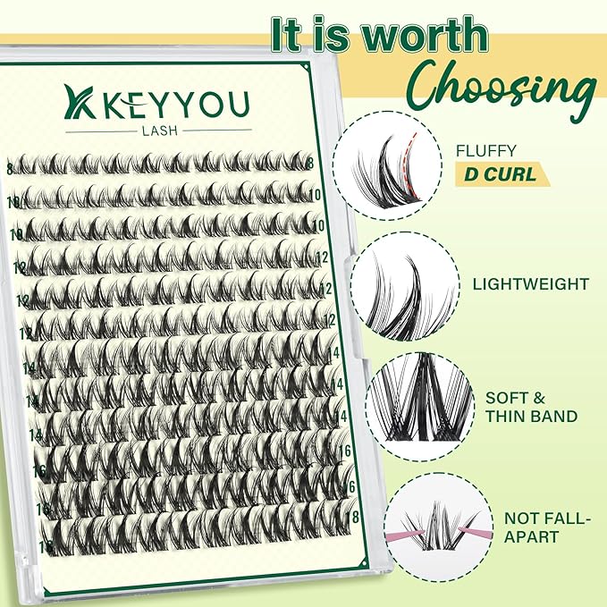 KEYYOULASH Lash Clusters Spiky Manga Lash Extension D Curl 120pcs 8-18mm Wispy Eyelash Clusters Natural Eyelash Extensions Individual Lashes DIY at Home(KY07)