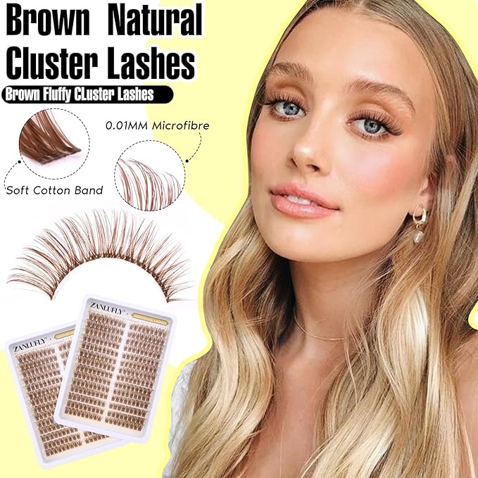 Brown Lash Clusters Natural Individual Lashes Cat Eye Eyelash Clusters D Curl Wispy DIY Lashes Extensions Brown Cluster Eyealshes Extension (10-16MM)
