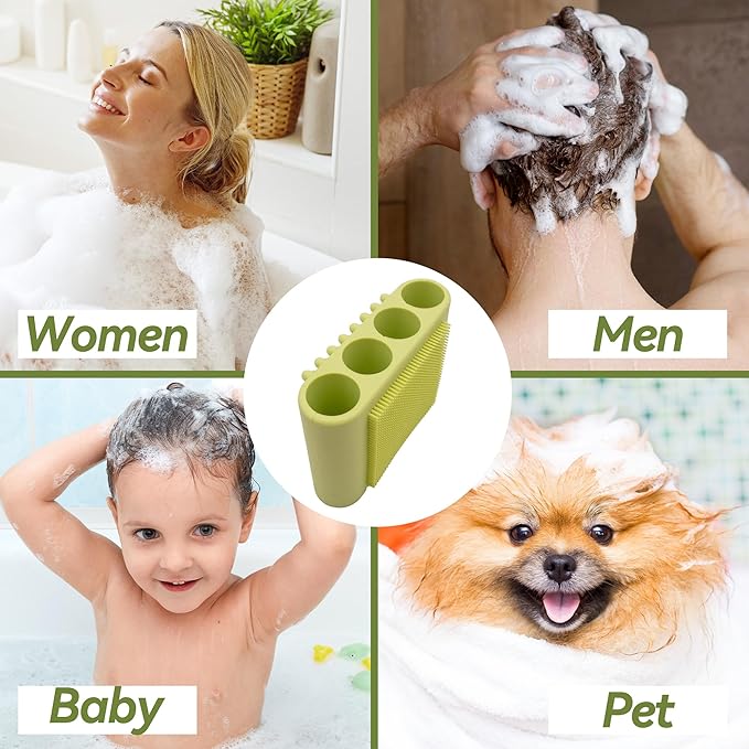 1PCS Silicone Body Scrubber Exfoliator- Bath Loofah & Sponges Alternative 4-Finger Non-Slip Grip Face & Scalp Scrubber for Sensitive Skin Body Brush for Men & Women (Yellow-Green)