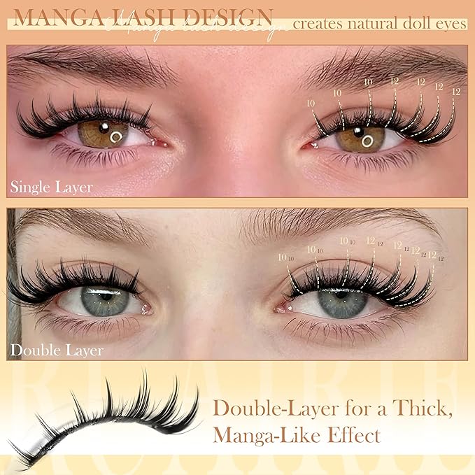 Fairy Lash Clusters Manga Eyelash Clusters Natural 10-12mm Short Lashes Clusters Wispy Cluster Eyelash Extensions Cluster Lashes C Curly Individual Lashes DIY Lash Extensions by Ruairie