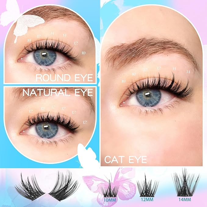 Manga Lash Clusters Spike Eyelash Clusters 10-14mm C Curl Lashes Clusters Wispy Individual Fluffy Lashes Clusters DIY Look Like Eyelash Extension (Mangaedge)