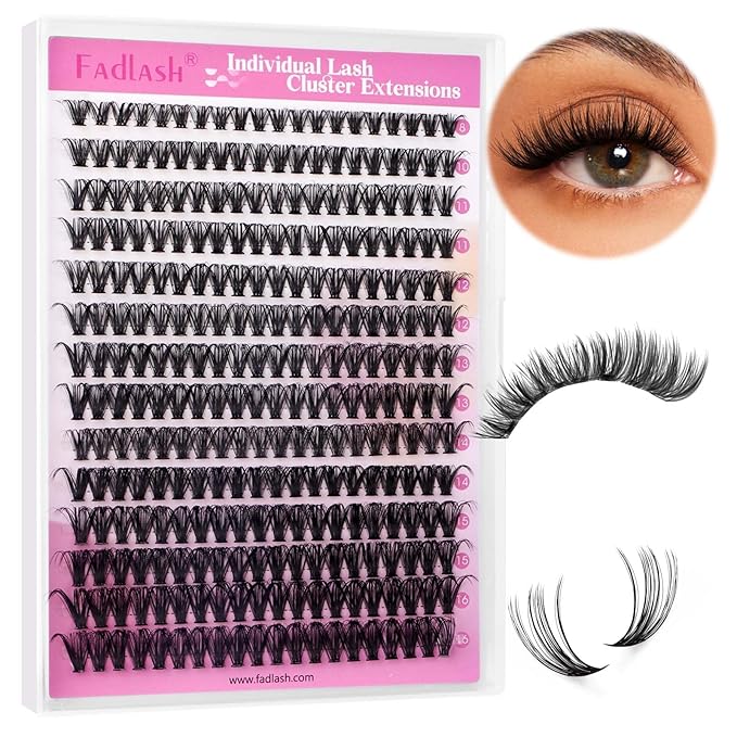 FADLASH DIY Lash Clusters Individual Eyelash Extension 40D D Curl 8-16mm 0.07D Wispy Lash Cluster Thick Band Natural Eyelash Extension Soft and Comfortable (Packaging Cards May Vary)