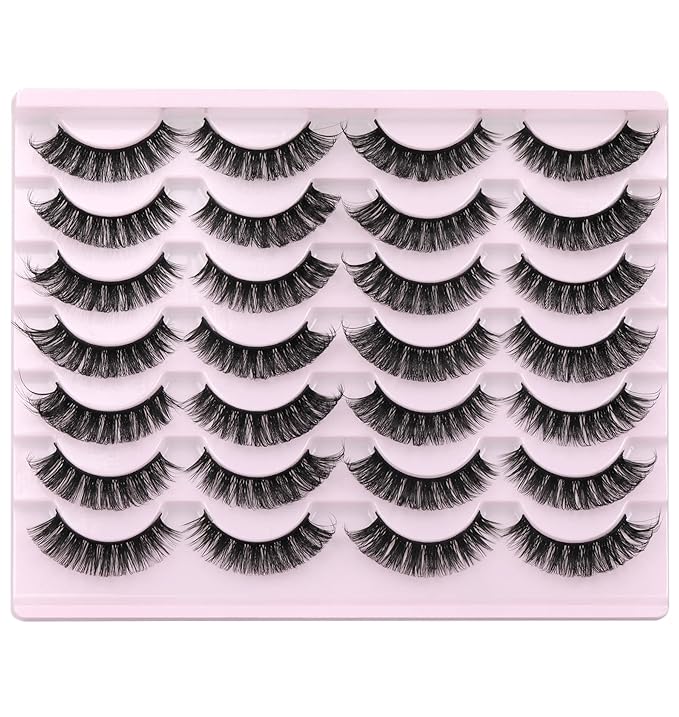 False Eyelashes Russian Strip Lashes Volume Fake Eyelashes Extension D-Curly Wispy Handmade Soft Reusable 14 Pairs Lashes Pack