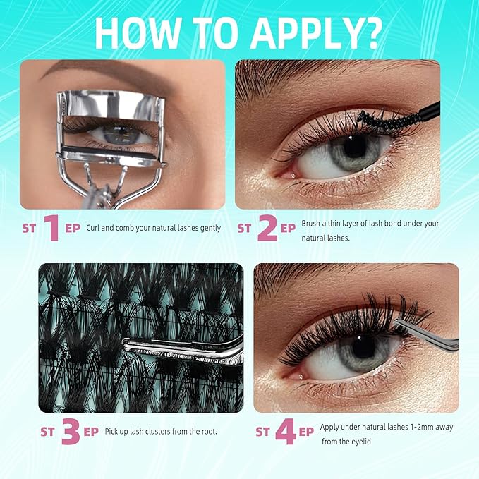 Lash Extension Kit 280PCS Eyelash Clusters 50D DIY Eyelash Extension Kit Individual Lashes Natural Lash Clusters Kit with Lash Bond and Remover, Lash Tweezers(D-Mix9-16mm Kit)