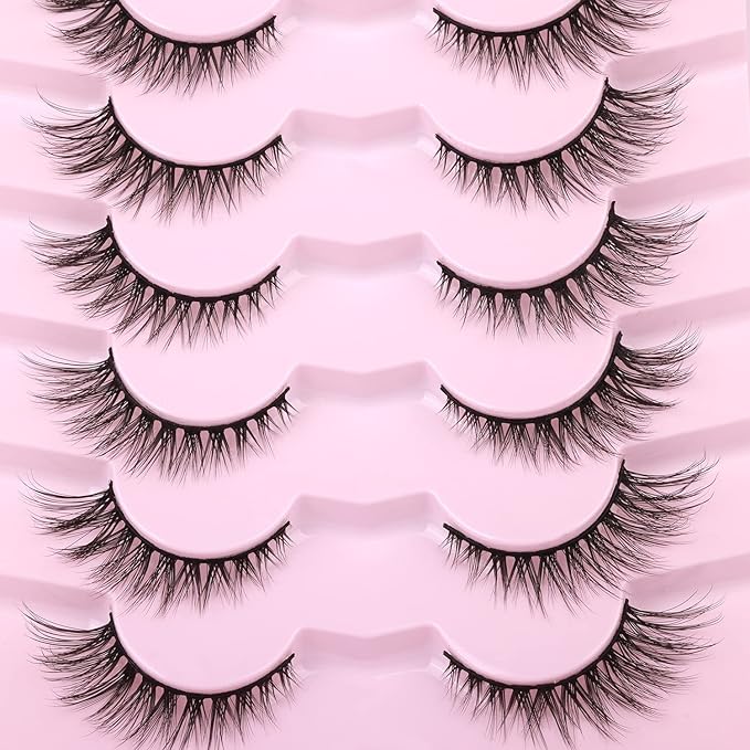 Lashes Natural Look False Eyelashes Wispies Short Faux Mink Lashes Soft 14mm Cat Eye Wispy Strip Eyelashes Pack