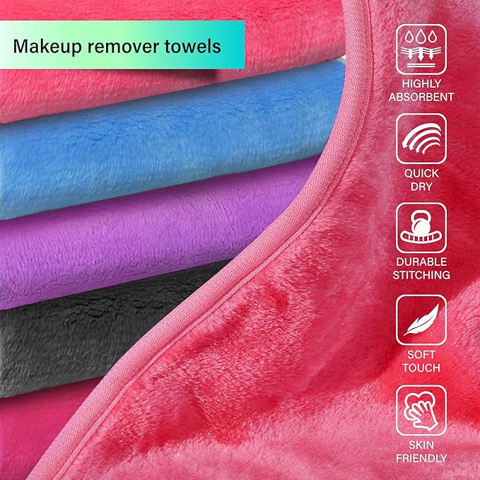 Nugilla Makeup Remover Cloth, 13x7 Inch Reusable Makeup Remover Towels, Microfiber Fast Drying Facial Washcloth, Soft Face Towels for Washing Face