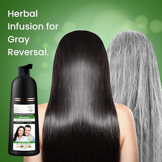 Ammonia-Free & Paraben Free Herbal Hair Shampoo - Hair Dye Shampoo for Women & Men - Natural Color & Herbal Nourishment - No Stain on Skin - Natural Black (200 ml)