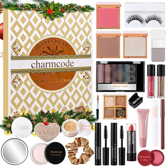 Makeup Advent Calendar 2025 – 24 Days Christmas Make Up Gift Set for Adlut Women & Teen Girls, CHARMCODE Xmas Cosmetic Countdown Calendar, Full Holiday Beauty Kits with Surprises