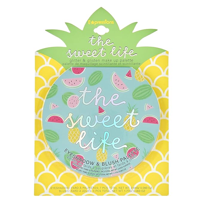 The Sweet Life Glisten & Glitter Makeup Palette 10 Color Eyeshadow Palette & Blush Makeup Novelty Beauty Set, Fold Out Compact with Mirror,Washable, Non-Toxic