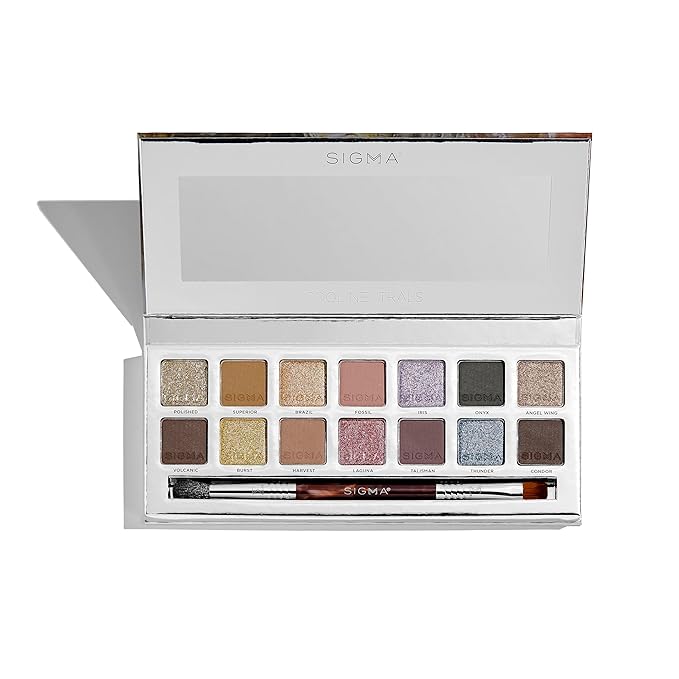 Sigma Beauty Cool Neutrals Eyeshadow Palette with Dual-Ended Brush, 14 Cool-Toned Eye Shadows - Includes Mirror, Waterproof Technology, Mixture of Finishes, 2-Year Warranty