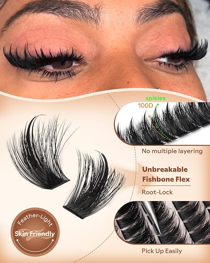 Manga Lash Clusters With Spikes Wispy Cluster Eyelash Extensions Fluffy Anime Eyelashes Clusters Reusable Faux Mink Fairy Individual Lash Extension (D Curve 12-18mm 204 pieces)