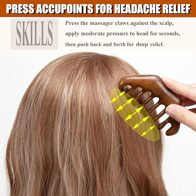 Wooden Scalp Massager for Scalp Gua sha, Massage Comb, Wooden Head Massager - Sandalwood