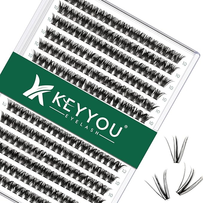Lash Clusters 300pcs Individual Lashes 50D 0.07C Curl 10mm DIY Eyelash Extension KEYYOU Large Tray Volume Soft&Natural Cluster Lashes(50D-0.07C,10）