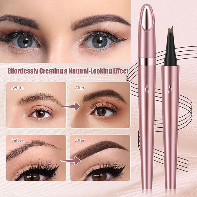 Eyebrow Pen, 2025 New 3D Waterproof Microblading Eyebrow Pencil, 4 Tip Eye Brow Pen, Natural Makeup Long-Lasting Fine Stroke Magic Eyebrow Pencil Stay on All Day (Black)