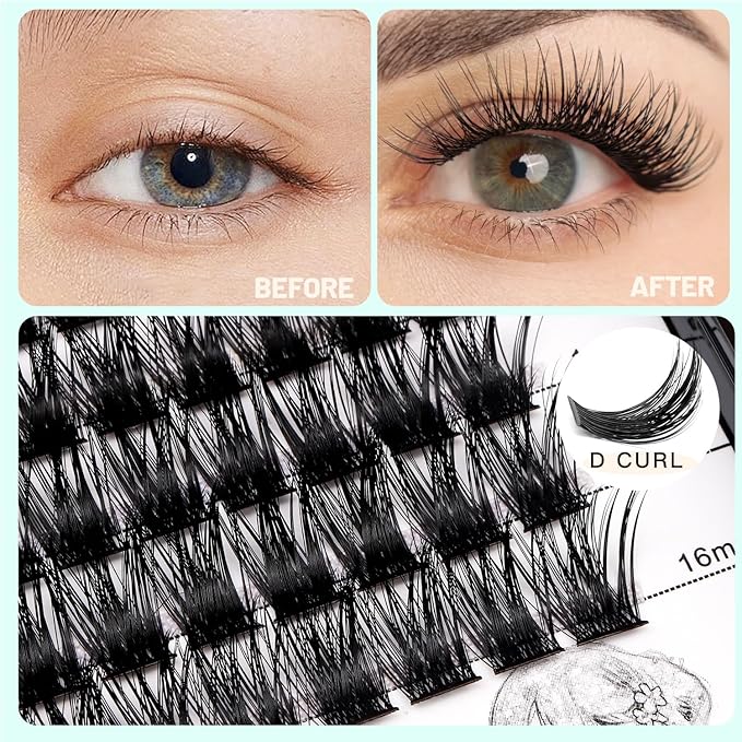 Bodermincer 120 Clusters 10mm+12mm/12mm+14mm/14mm+16mm Mixed Wide Cluster False Eyelash Individual Cluster EyeLashes Grafting Fake False Eyelashes Eyelash Extension (Black 10-12-14-16mm Mixed)