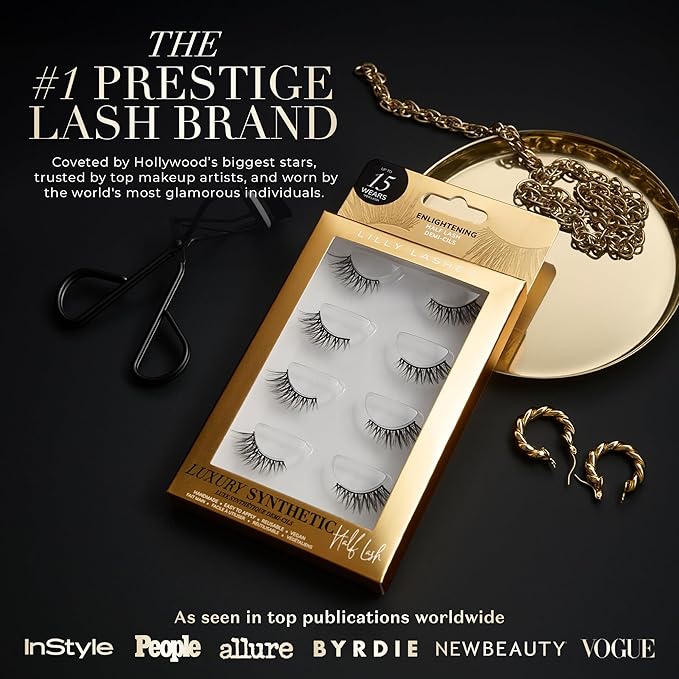 Lilly Lashes Luxury Synthetic Half Lashes (Pack of 4), False Eyelashes, Natural Looking Wispy Lash Strips, Multi-Pack Reusable Up To 15x, Eyelash Glue not Included (Enchanting)