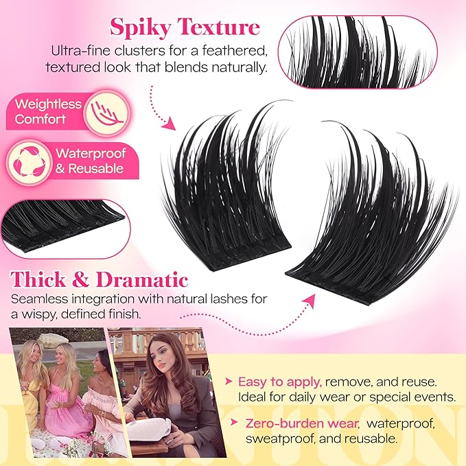 Lashes Clusters 3D Volume Manga Lash Clusters with Spiky Long Lash Extension 12-18mm Wispy Think Eyelash Clusters Eyelash Extensions for Dramatic Anime Individual Lashes DIY at Home by FANXITON