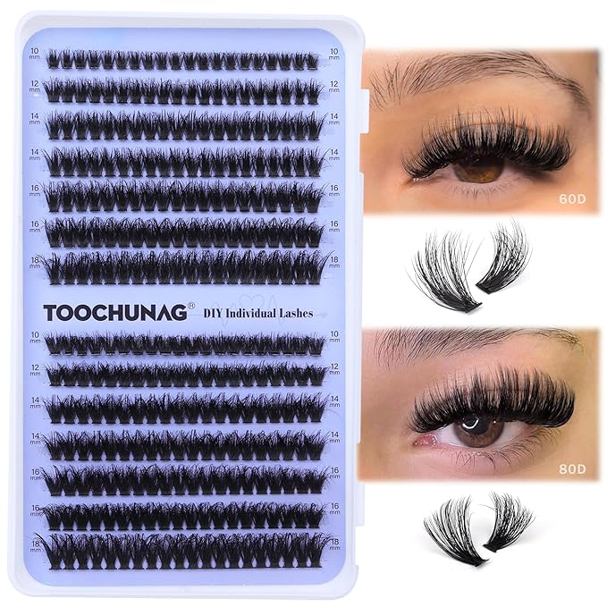 Fluff Lash Clusters 60D+80D Thick Eyelash Clusters D Curly Wispy Individual Lashes 10-18mm Cluster Eyelash Extensions 280pcs False Eyelashes DIY Flat Lash Extension by TOOCHUNAG