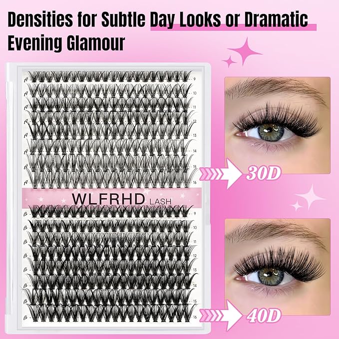 Lash Clusters Kit 320 Pcs D Curl DIY Natural Wispy Lashes Eyelashes Clusters Eyelash Extension Kit with Eyelash Bond and Seal, Remover & Tweezers (30D+40D, Mix9-16mm Kit)