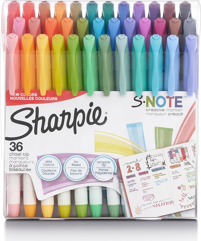 Sharpie S-Note Creative Markers Pastel Highlighters Art Marker Set Assorted Colors Chisel Tip 36 Count